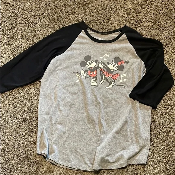 Torrid Gray and Black Mickey and Minnie 3/4 Sleeve Tee - Picture 1 of 7